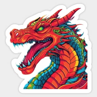 Red Dragon Head Neon Graffiti Sticker